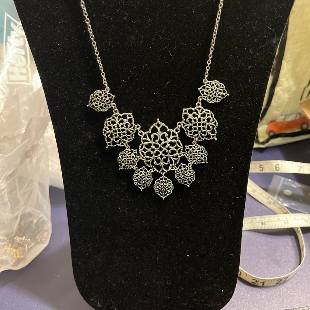 2028 Silver Tone Filigree Necklace